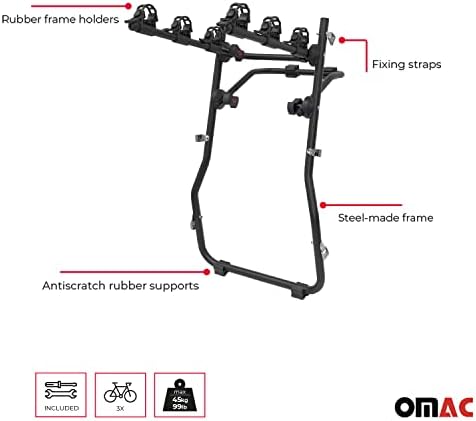 OMAC 3 מתלה אופניים ליונדאי טוסון 2004-2009 שחור | מטען רכב הרכבה על אופניים מנשא אופניים 99 קג עומס מתקפל בכל מזג האוויר פלדה עמידה |